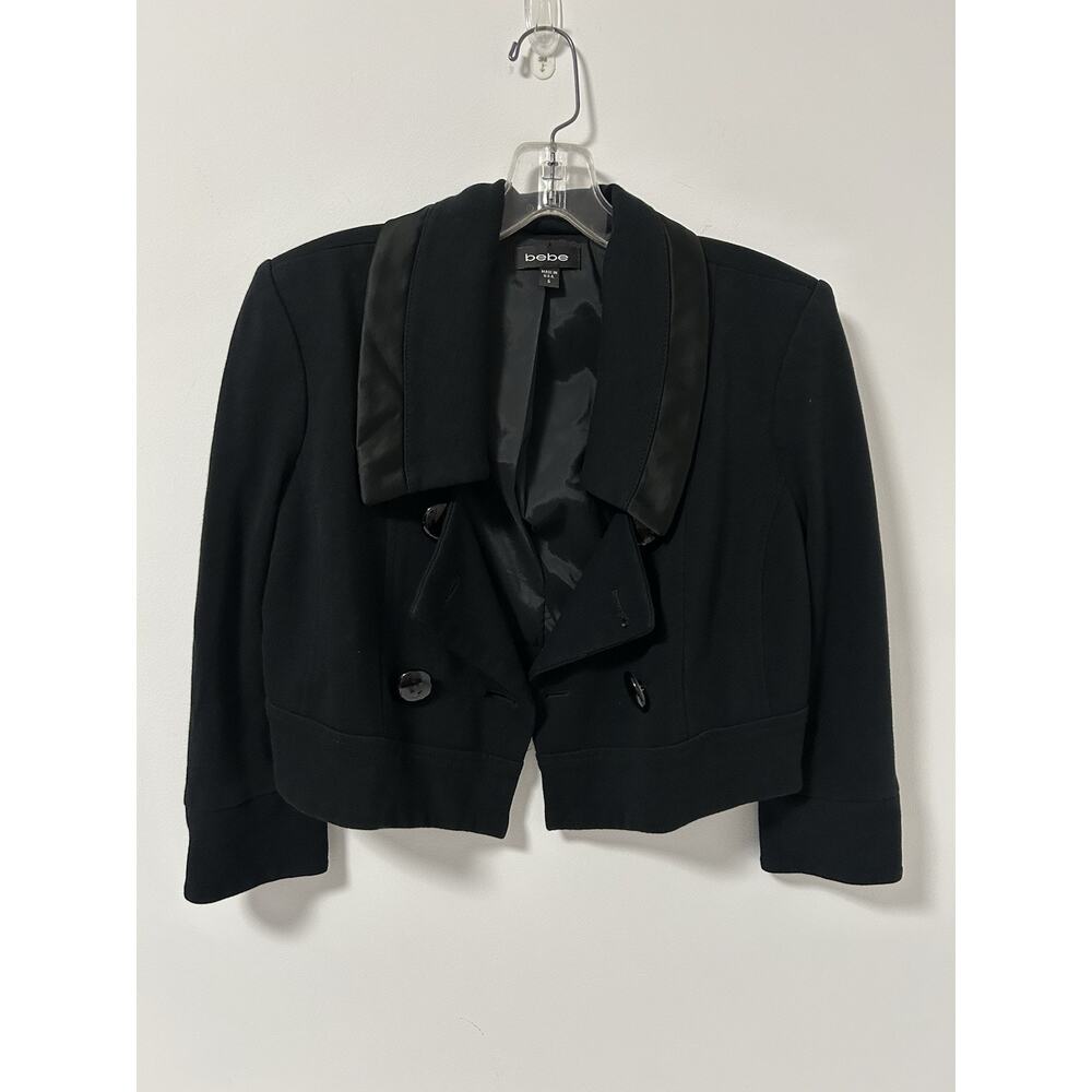Vintage Y2K Bebe Cropped Blazer Shrug Jacket Sz 6 Black Babydoll Witchy Goth Emo